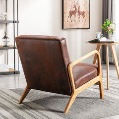Classic Mid Century Modern Accent Chairs for Living Room or Bedroom, Espresso Finish Open-Framed Armchair with Plush Cushioning and Microfiber Upholstery, Brown