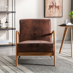 Classic Mid Century Modern Accent Chairs for Living Room or Bedroom, Espresso Finish Open-Framed Armchair with Plush Cushioning and Microfiber Upholstery, Brown