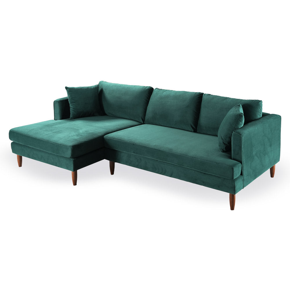 Blake L-Shaped Dark Green Velvet Sectional Sofa Left Facing