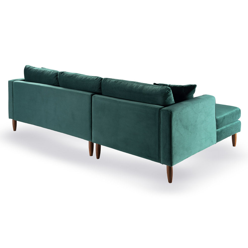 Blake L-Shaped Dark Green Velvet Sectional Sofa Left Facing