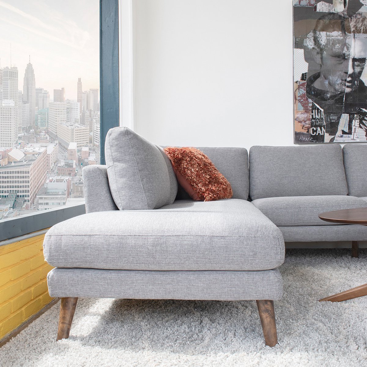 Benson Grey Fabric Sectional Sofa Left Facing Chaise