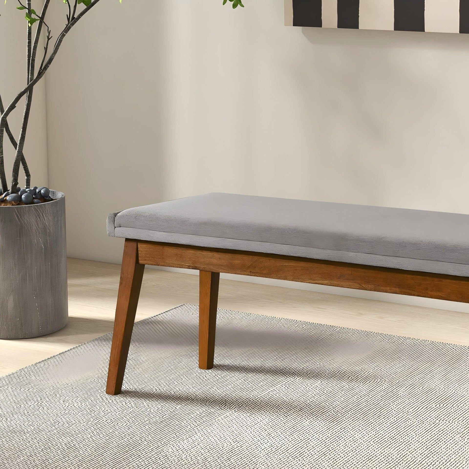Warren Bench in Ash Grey Fabric