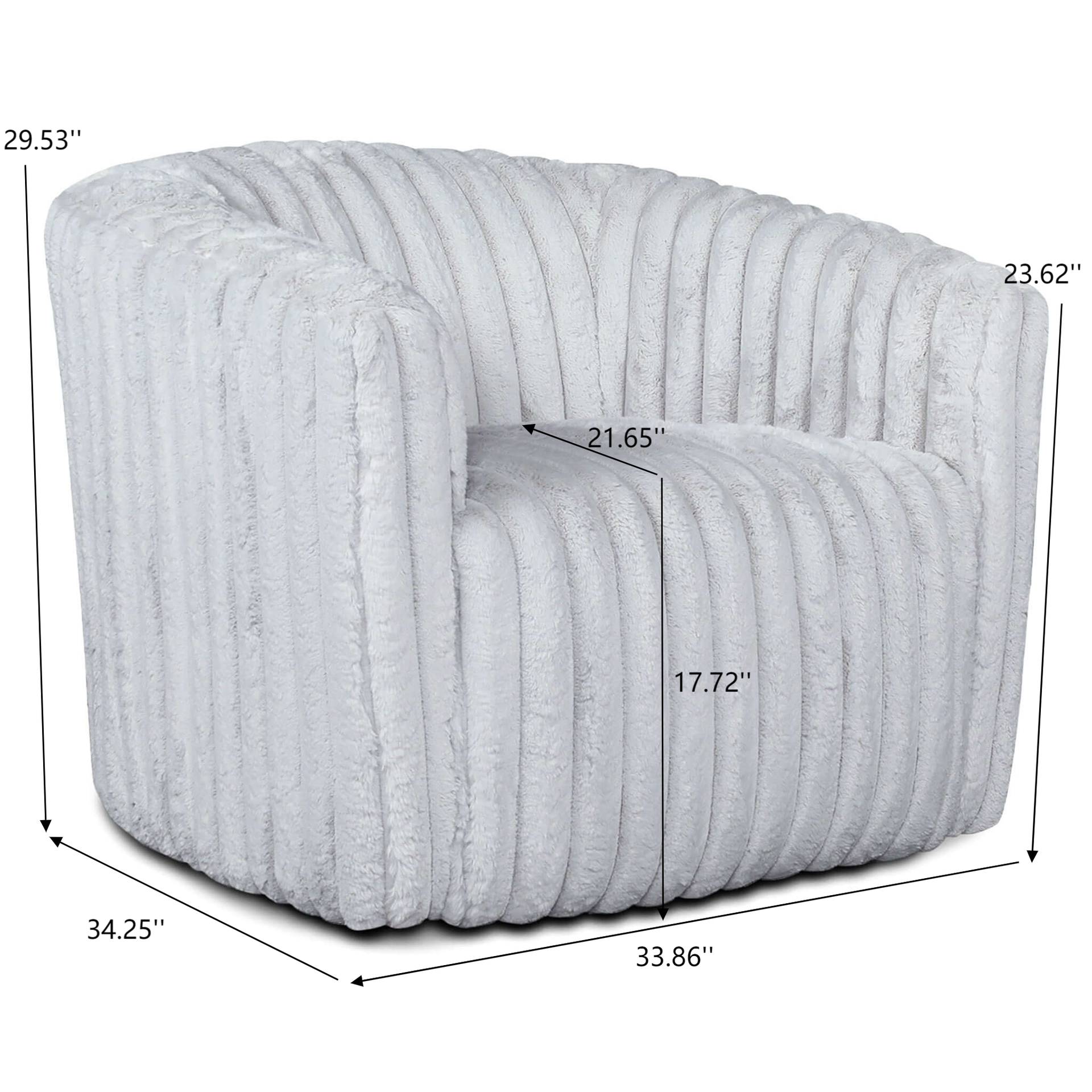 Elegant Style Mira Mid-Century Modern Velvet Swivel Chair with Channel Tufting in Light Grey Fabric 29.53" H x 33.86" W x 34.25" D for Living Room for Apartment, Loft, and Office