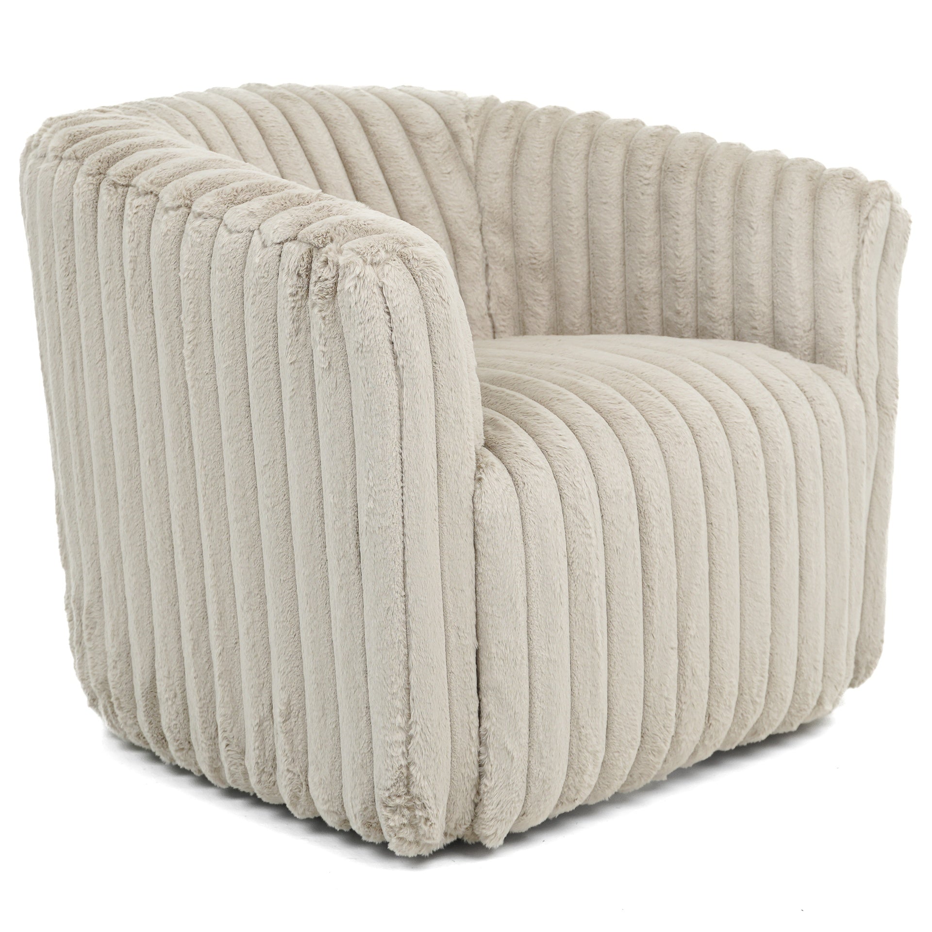 Elegant Style Mira Mid-Century Modern Velvet Swivel Chair with Channel Tufting in Light Grey Fabric 29.53" H x 33.86" W x 34.25" D for Living Room for Apartment, Loft, and Office