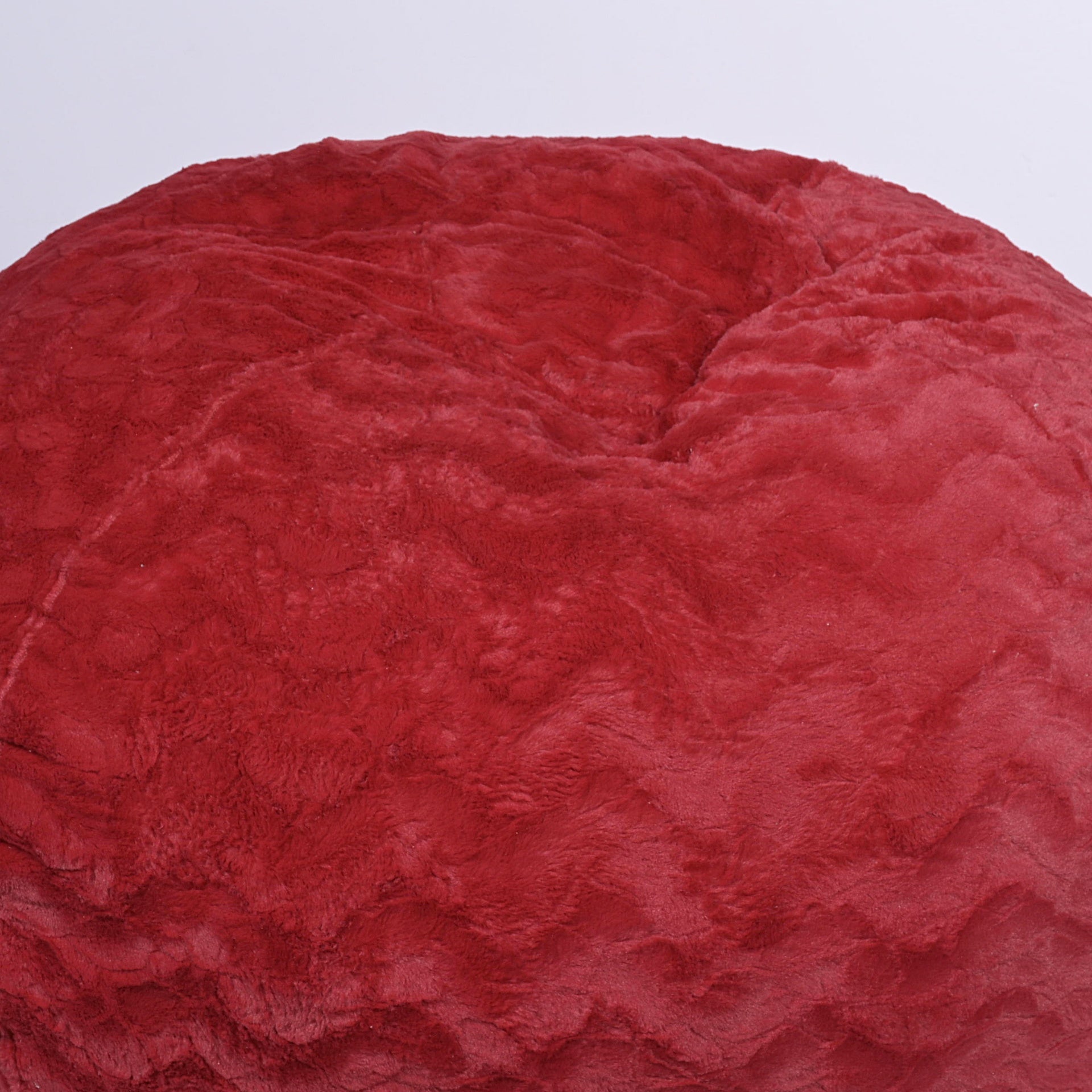 Faux Fur Bean Bag Chair, Red-4ft Cozy and Stretchable Fabric Lounger for Children and Adults with Easy-Clean Cover, Comfortable Faux Fur Seating for Bedrooms, Filled with Shredded and Memory Foam.