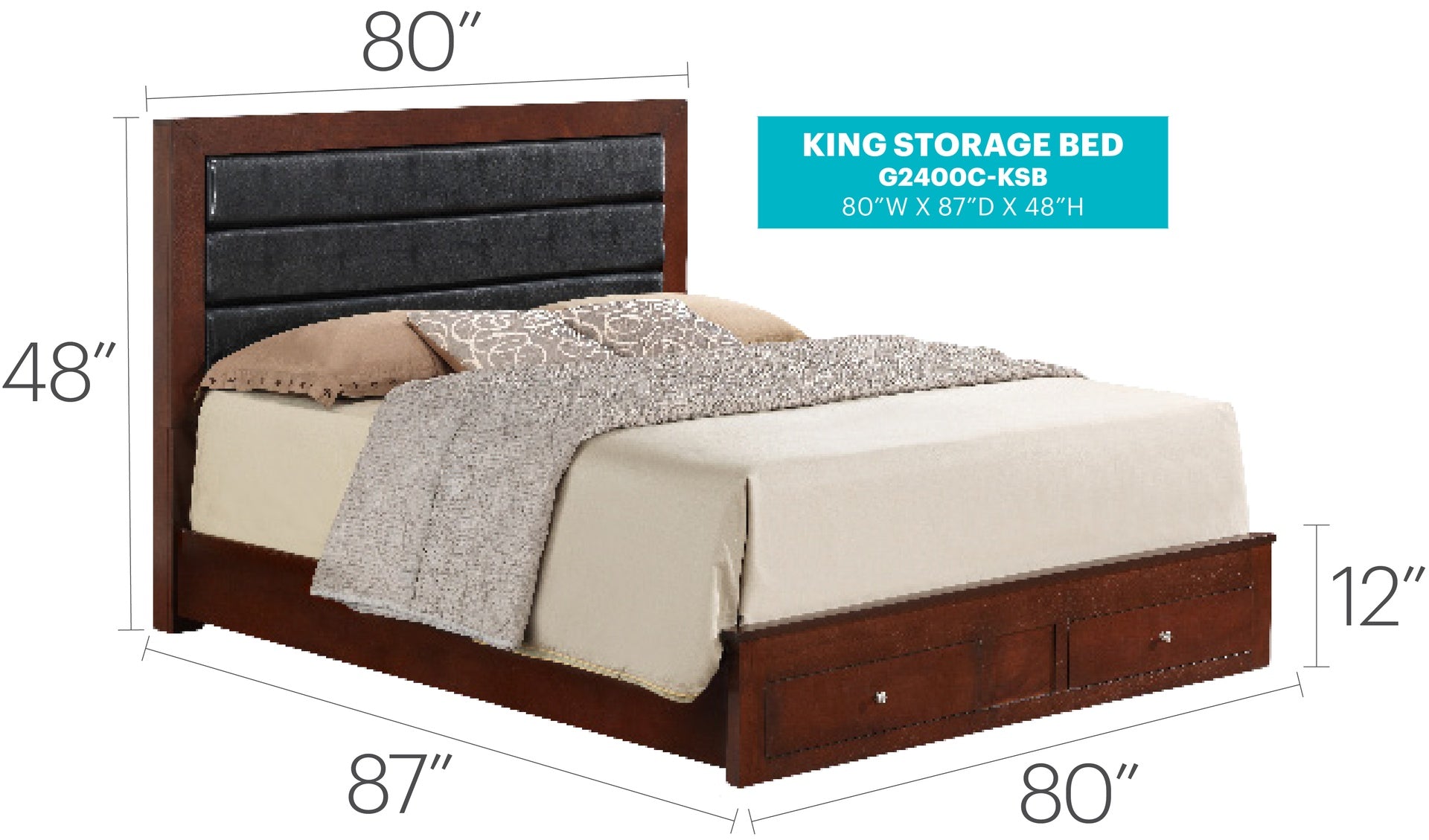 Elegant Cherry King Storage Bed