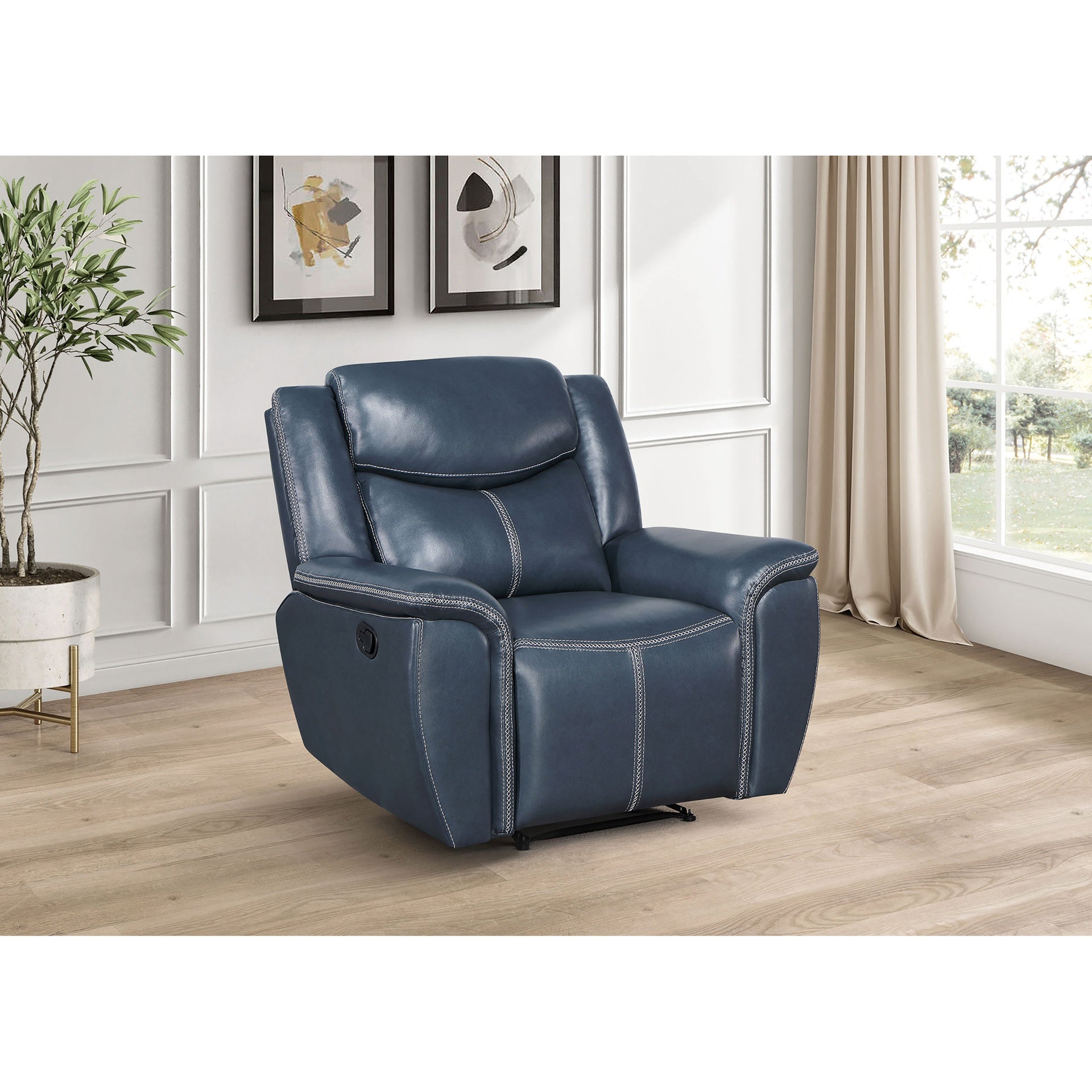 Brier Blue Upholstered Padded Arm Recliner Chair