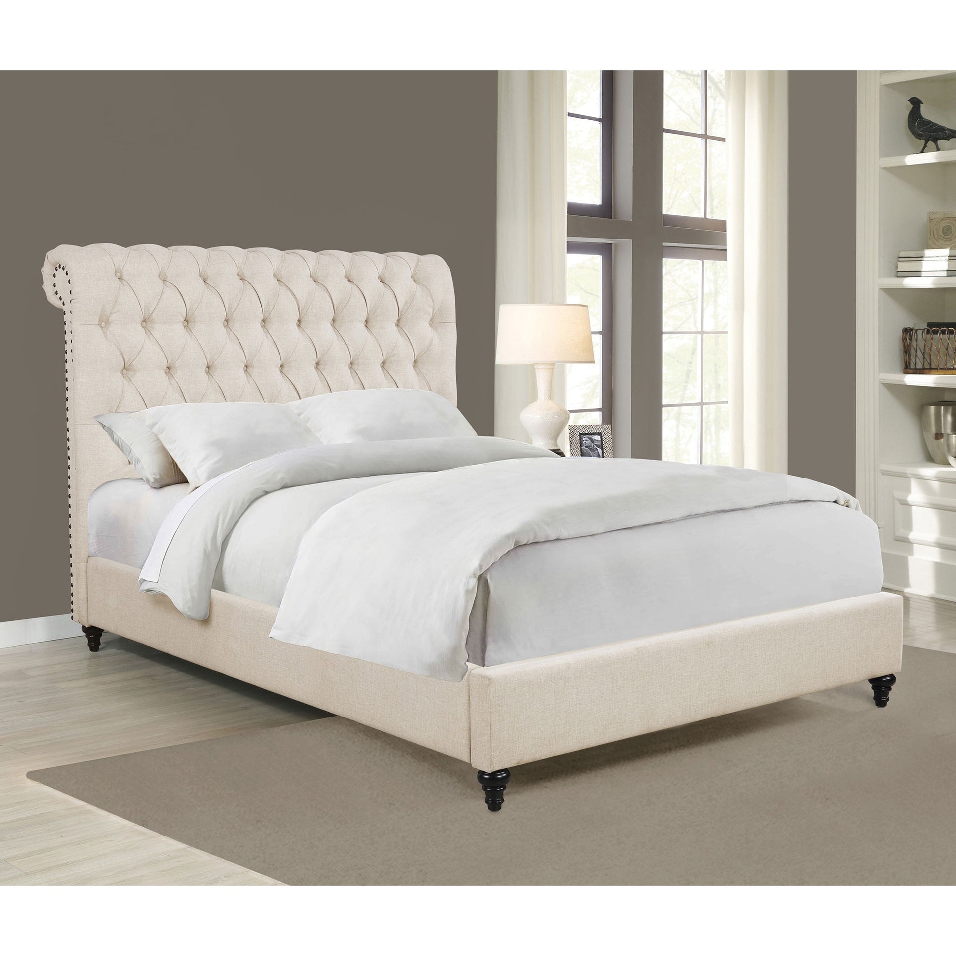 Clemence Beige Tufted Upholstered California King Bed