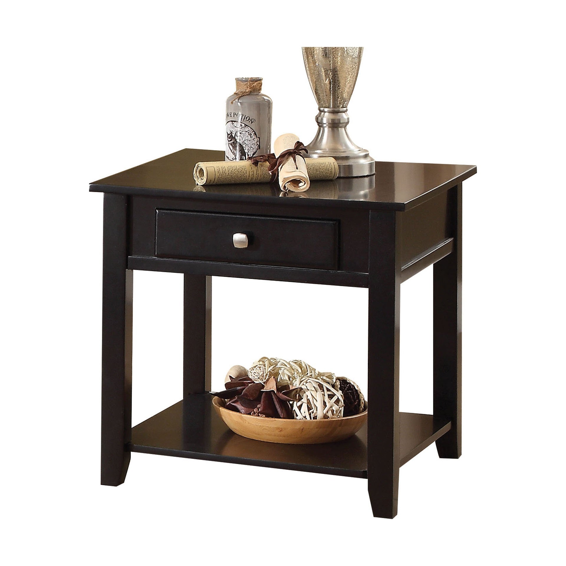 Black End Table with Bottom Shelf