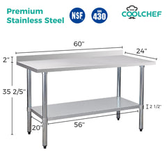 24" x 60" 18-Gauge Stainless Steel Commercial Work Table with 4" Backsplash and Undershelf