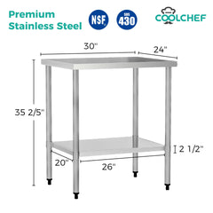 24" x 30" 18-Gauge Stainless Steel Commercial Work Table