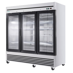 72" Cu Ft Three Glass Door Commercial Reach-In Display Refrigerator, Triple-Door Merchandiser Cooler 33–40°F, Stainless Steel, R290, ETL DOE