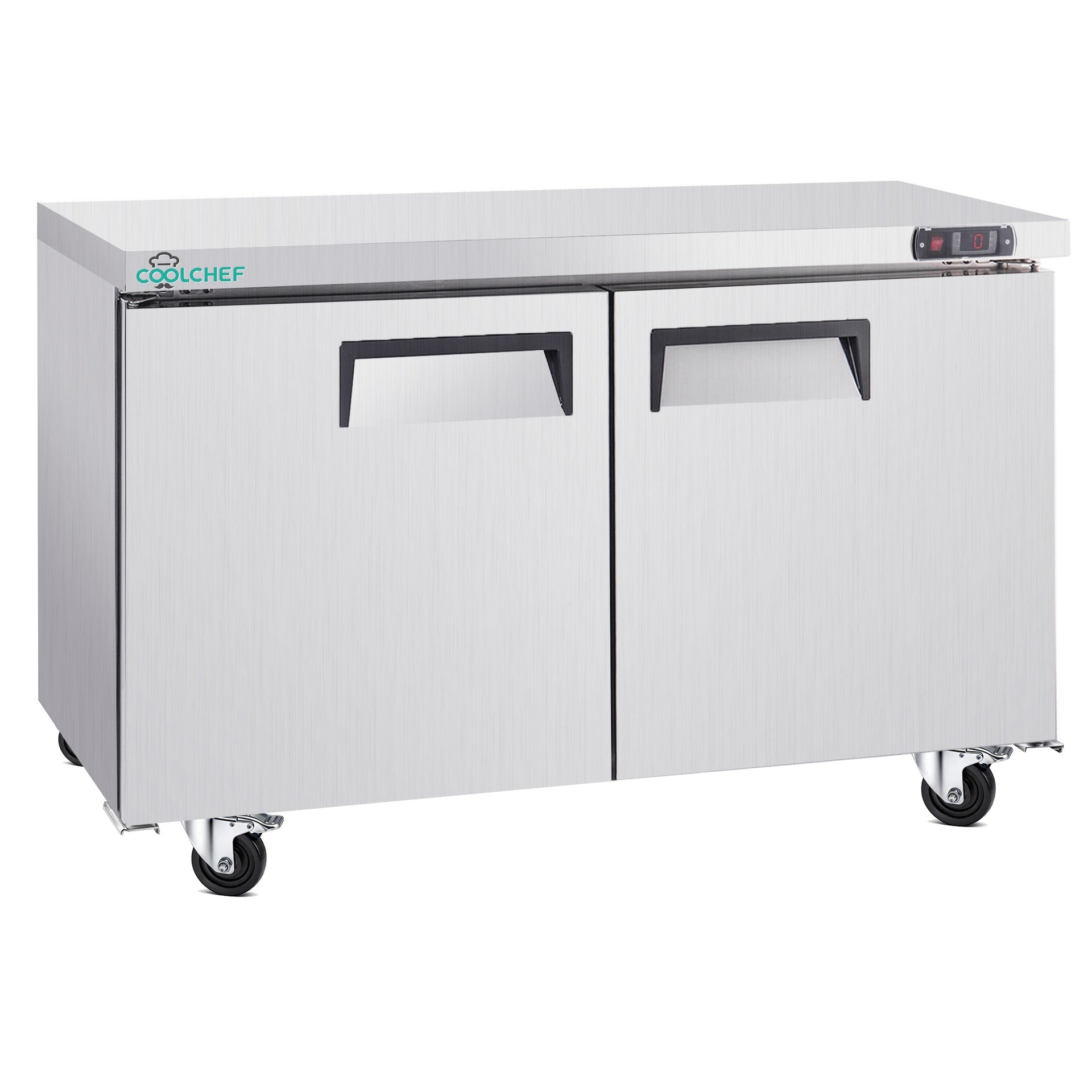 60" Commercial Double Door Worktop Refrigerator, 17 Cu.ft Stainless Steel Prep Table Fridge,  R290 Heavy-Duty Undercounter Cooler