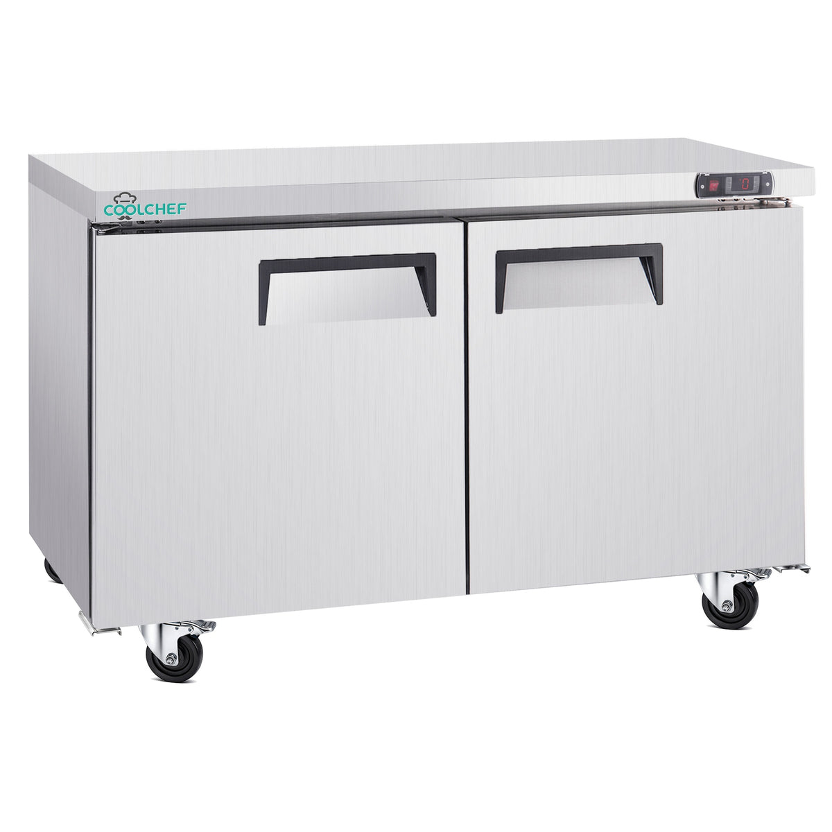 60" Commercial Double Door Worktop Refrigerator, 17 Cu.ft Stainless Steel Prep Table Fridge,  R290 Heavy-Duty Undercounter Cooler