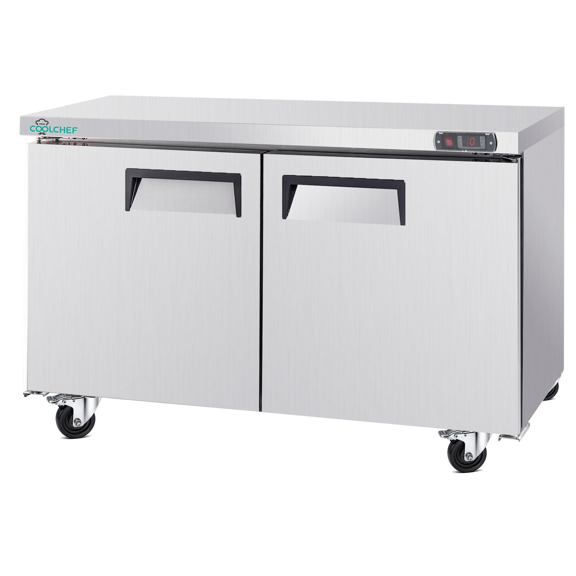 60" Commercial Double Door Worktop Refrigerator, 17 Cu.ft Stainless Steel Prep Table Fridge,  R290 Heavy-Duty Undercounter Cooler