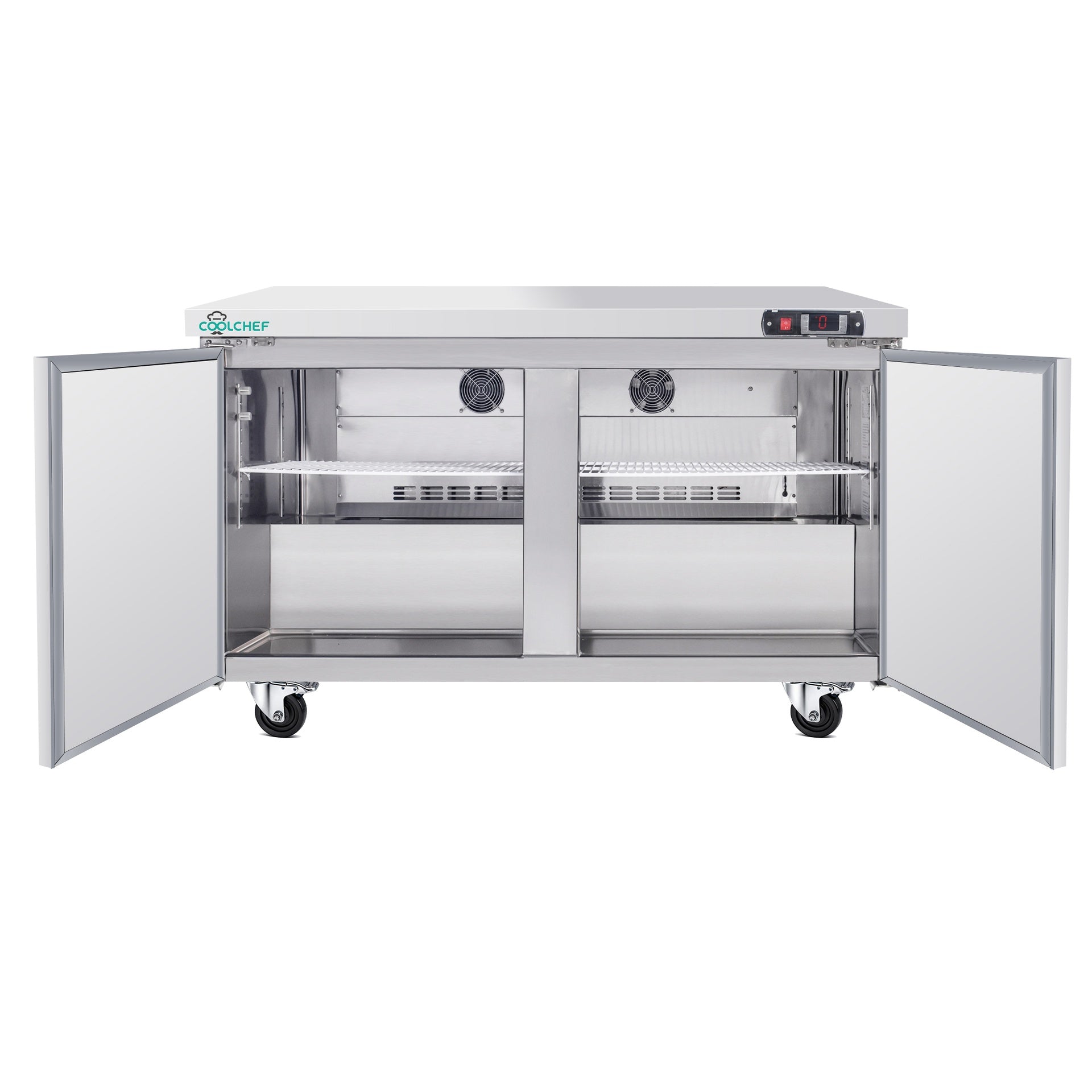 60" Commercial Double Door Worktop Refrigerator, 17 Cu.ft Stainless Steel Prep Table Fridge,  R290 Heavy-Duty Undercounter Cooler