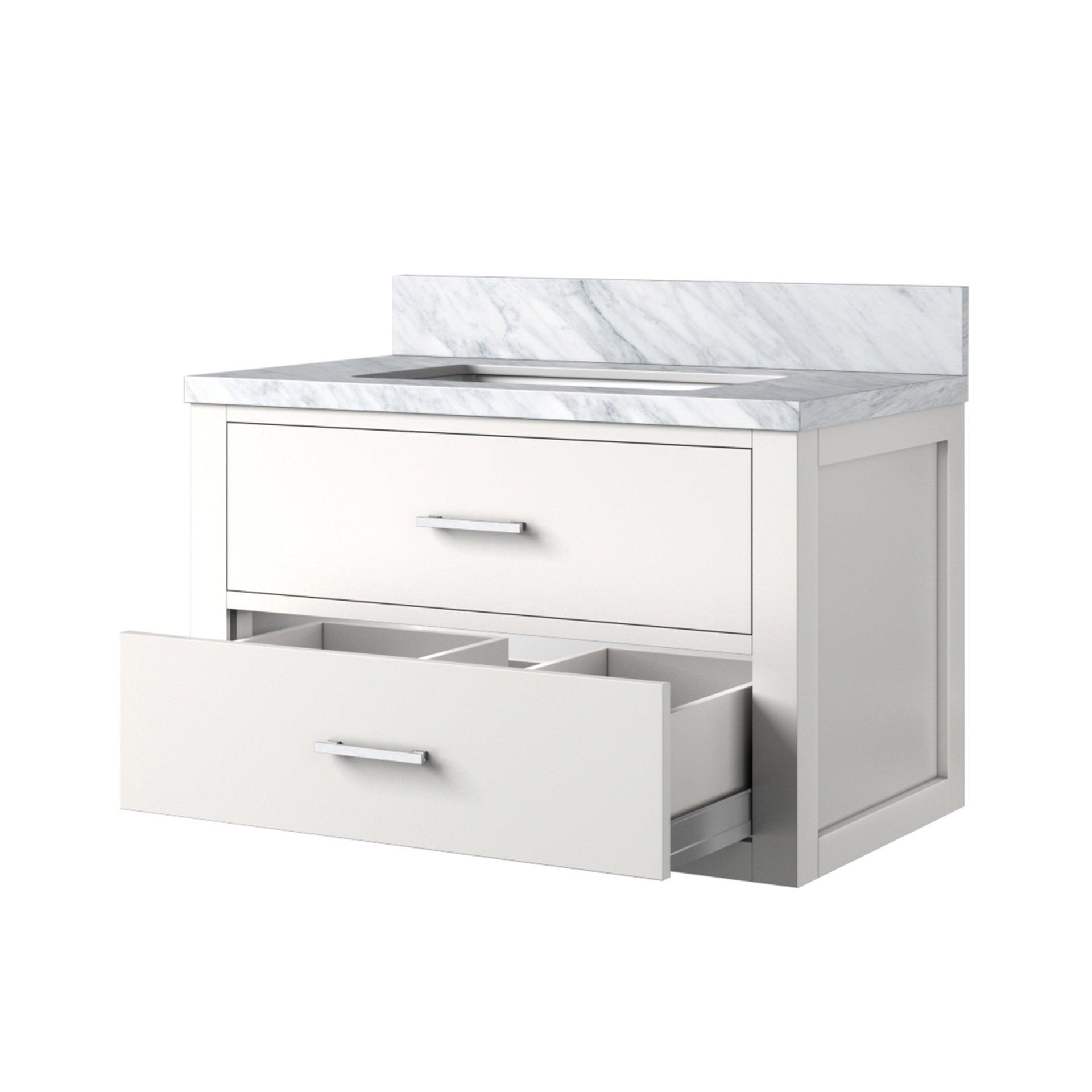 White Single Bath Vanity 30 in. W x 22 in. D, with Carrara Marble Top