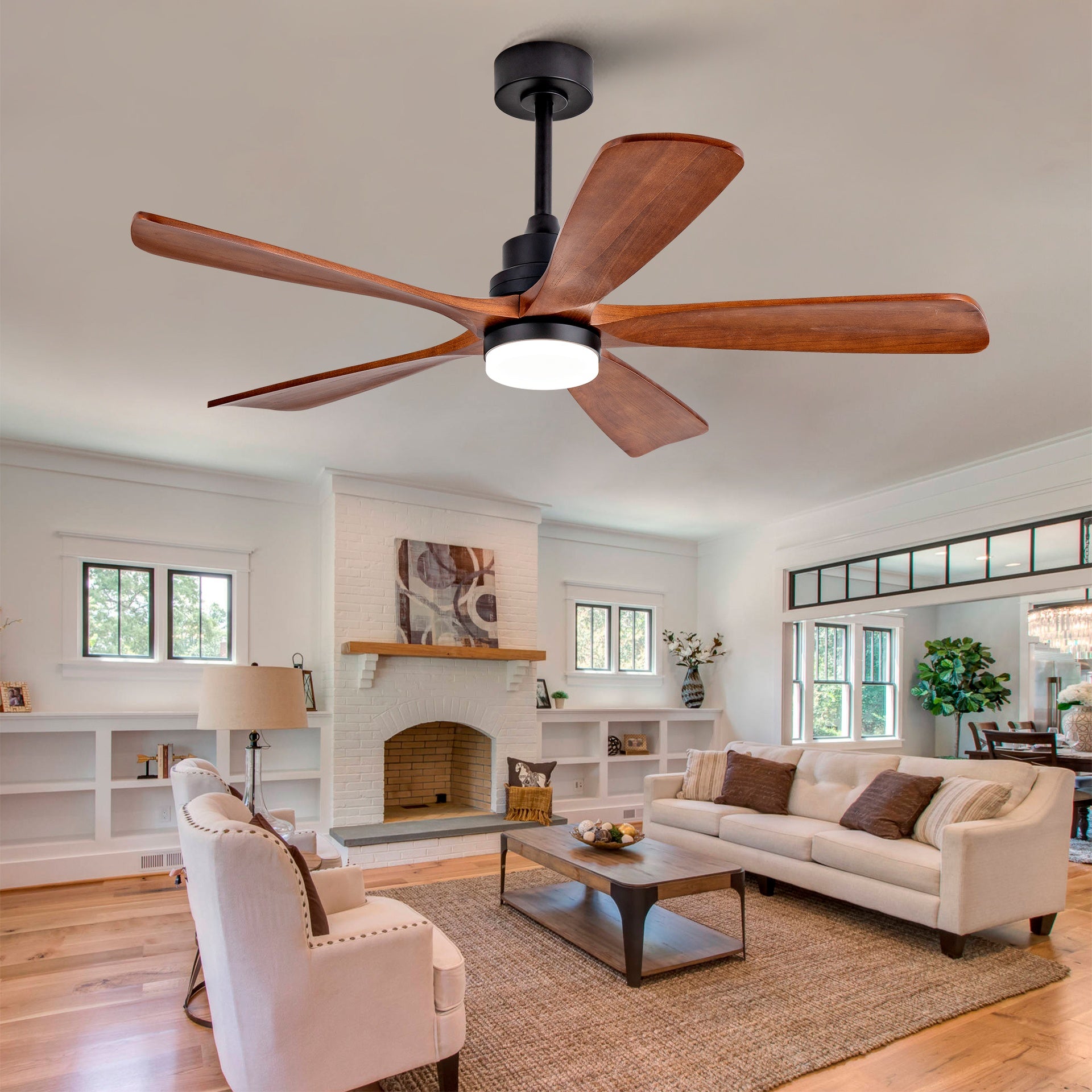 Hot sales Ceiling Fans with Lights and Remote, 52 Inch Outdoor Ceiling Fan for Patios with Light 5 Solide Wood Blades Modern Ceiling Fan Noiseless Reversible DC Motor, Wood Fan for Farmhouse