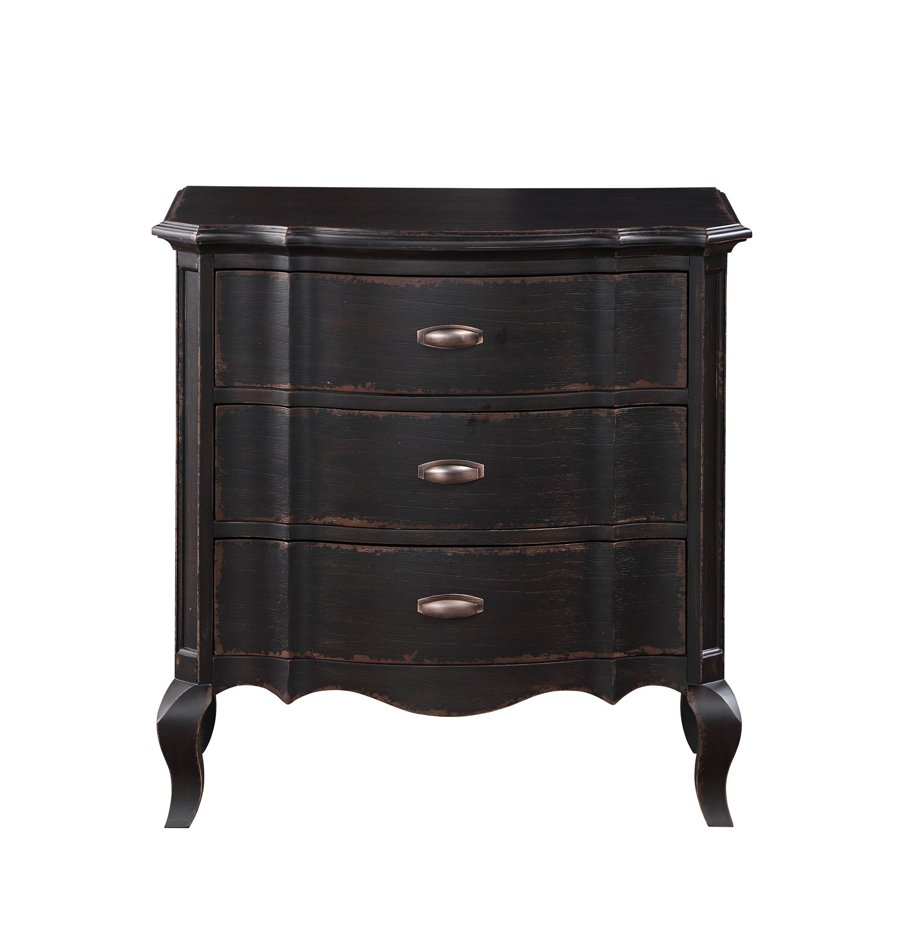 Antique Black 3-Drawer Nightstand