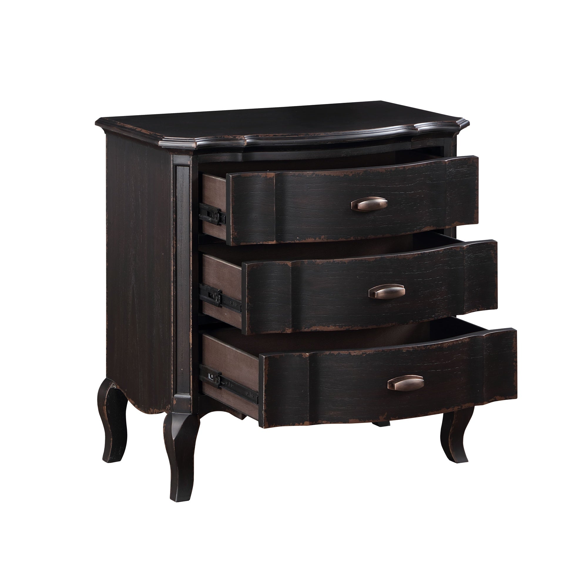 Antique Black 3-Drawer Nightstand