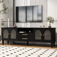 VIBE HAUS 68.9'' Retro TV Stand for TVs up to 75 Inches, Entertainment Center Media Console with Fluted Glass Doors and Five Solid Wood Legs for Living room