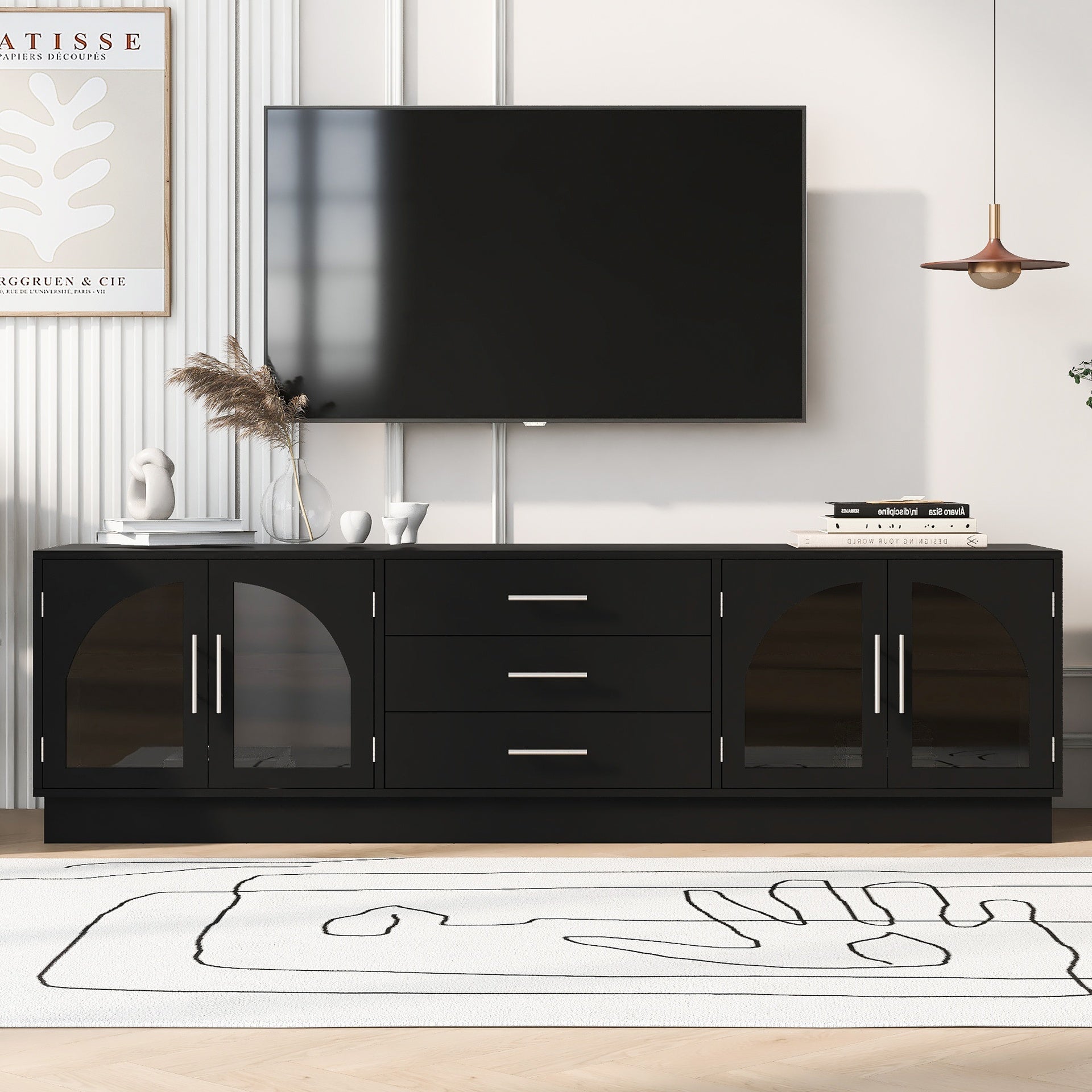VIBE HAUS 68.9'' Modern Minimalist TV Stand for TVs up to 75 Inches, Entertainment Center Media Console Cabinet with Adjustable Shelves for Living room