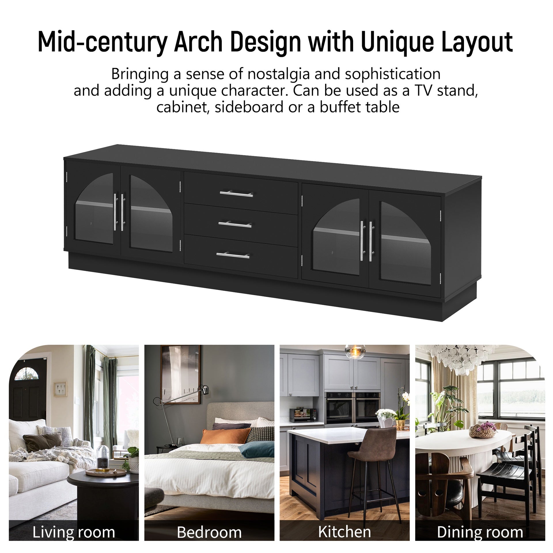 VIBE HAUS 68.9'' Modern Minimalist TV Stand for TVs up to 75 Inches, Entertainment Center Media Console Cabinet with Adjustable Shelves for Living room