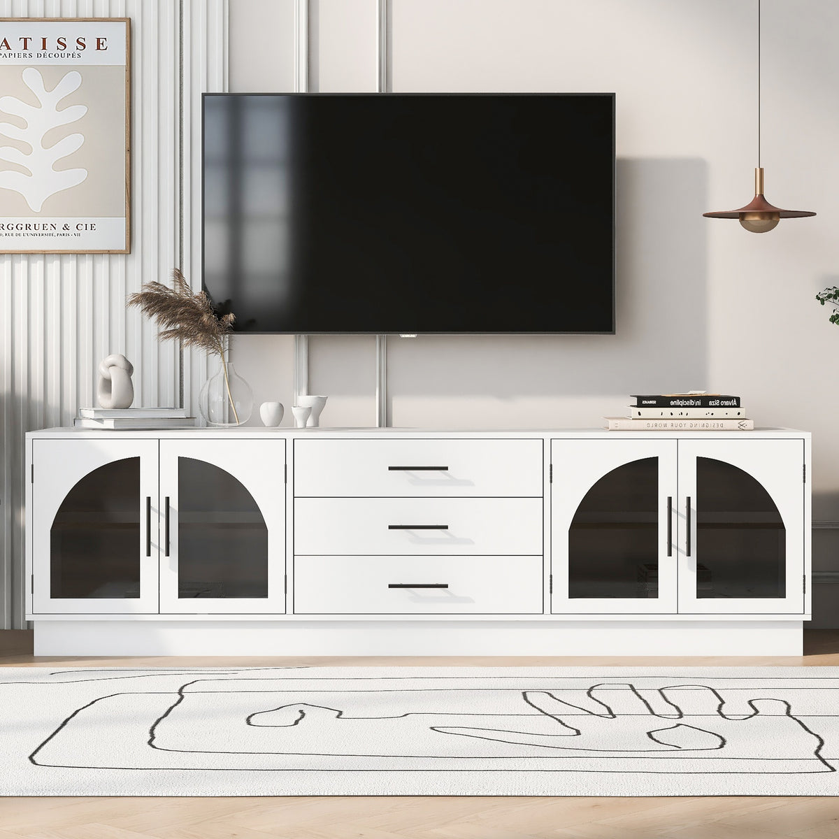 VIBE HAUS 68.9'' Modern Minimalist TV Stand for TVs up to 75 Inches, Entertainment Center Media Console Cabinet with Adjustable Shelves for Living room(OLD SKU:N724P198482K)