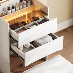 3-in-1 Vanity Table with LED Mirror & Storage Stool, Flip Top Makeup Dressing Table with Adjustable Lights, 5 Storage Spaces Cosmetic Organizer for Bedroom
