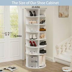 Rotating Shoe Rack Tower, 7-Tier Spinning Shoe Rack, Free Standing 360° Revolving Shoe Organizer,  High Bottom Design Shoe Tower Spinning Storage Lazy Susany, Fits 28 Pairs of Shoes (7-Tier White)