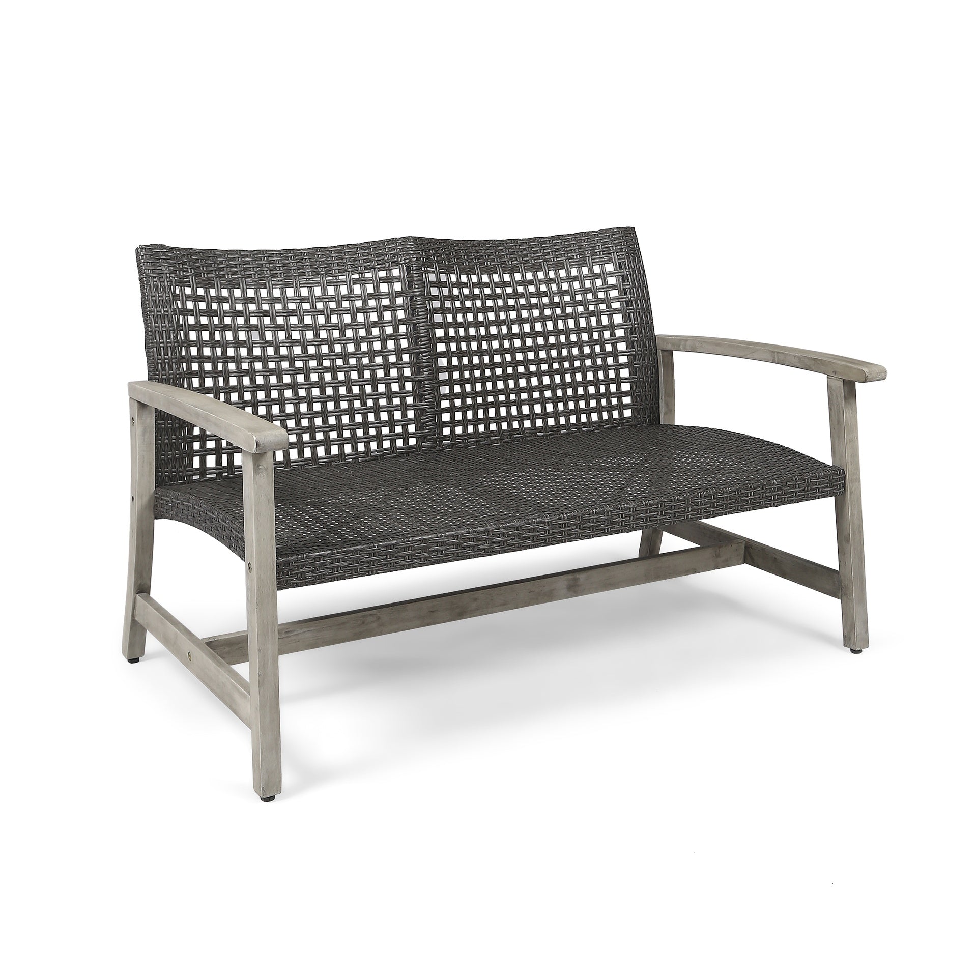 HAMPTON Outdoor Acacia Wood Wicker Loveseat, Patio Furniture Conversation Set for Backyard
