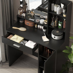 Vanity Desk with Mirror & Light, Large Drawer Three Level Storage Dresser, 3 Lighting Modes Adjustable Brightness, Bedroom Dressing Table(black)