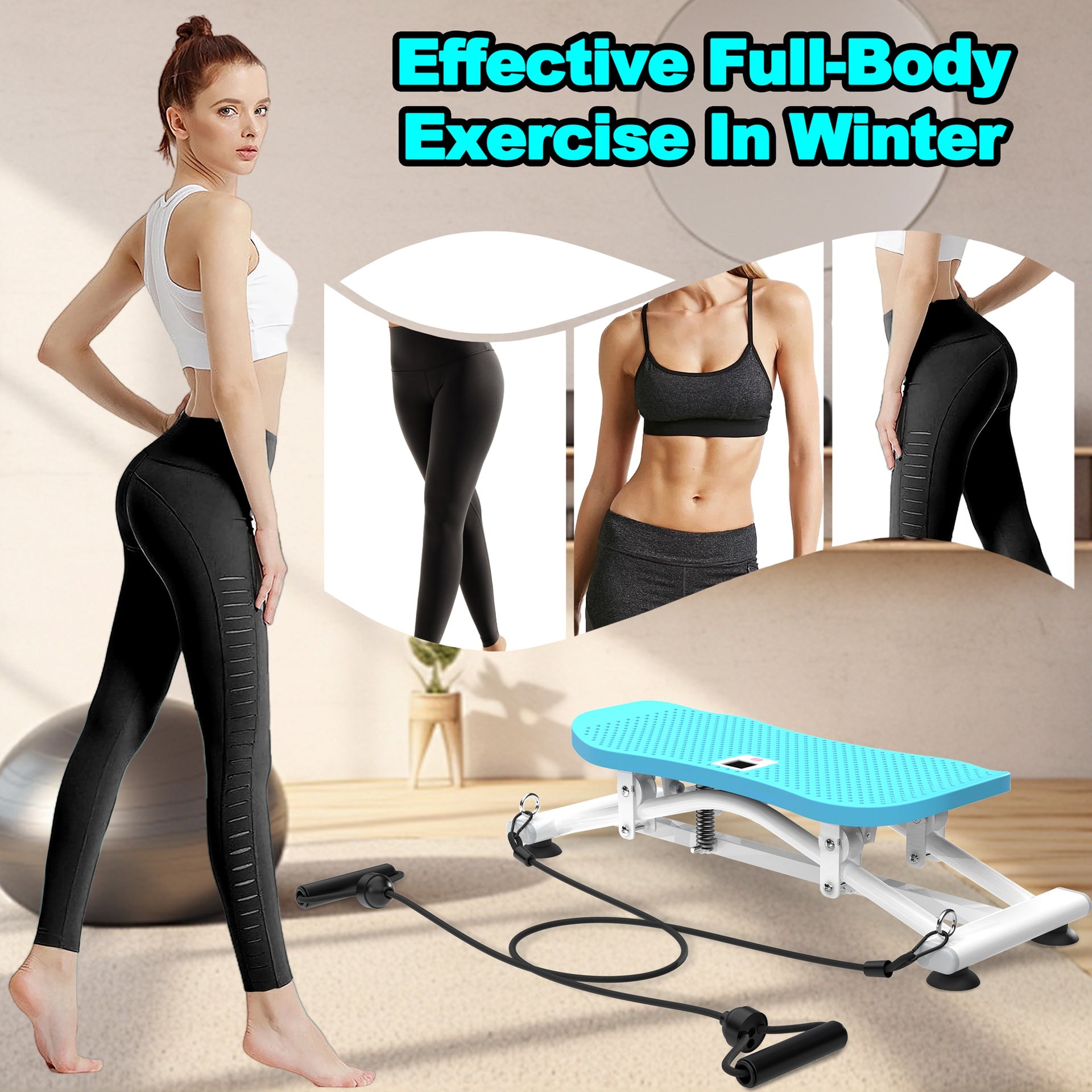 Sliding Ski Simulator with Resistance Bands - Indoor Skiing Fitness Equipment for Home Gym, With Resistance Bands & Non-Slip Base, Full-Body Cardio Training Machine for Core, Leg & Arm Workout