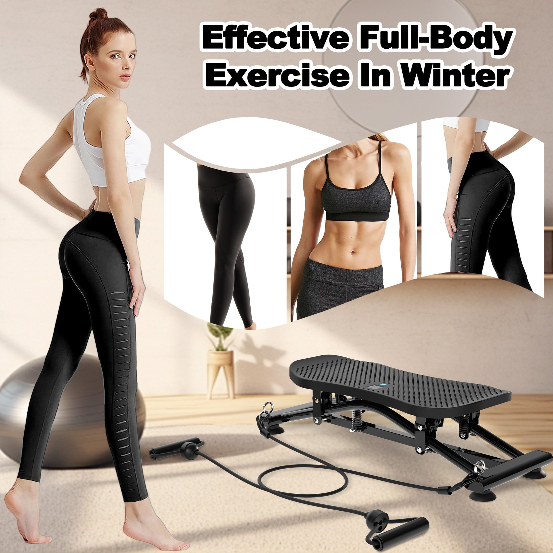 Sliding Ski Simulator with Resistance Bands - Indoor Skiing Fitness Equipment for Home Gym, With Resistance Bands & Non-Slip Base, Full-Body Cardio Training Machine for Core, Leg & Arm Workout