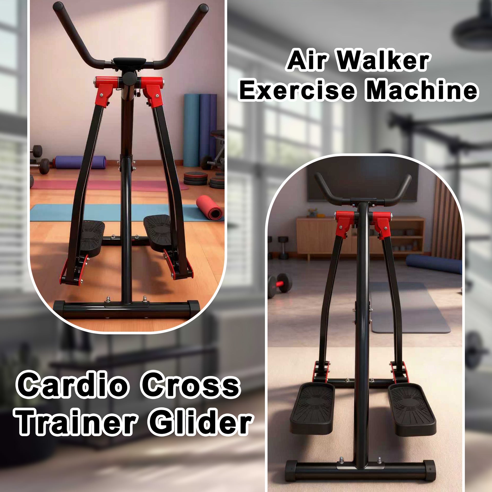 Air Walking Elliptical Machine - Foldable Cardio Cross Trainer Glider for Full-Body Low-Impact Exercise with LCD Display Ideal for Home Gym