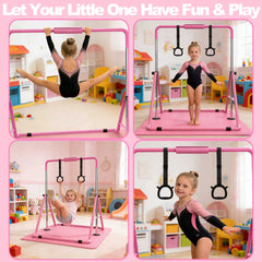 Gymnastics Bar for Kids, Gymnastics Horizontal Bar with Adjustable Height Foldable Training Bar with Mat for Home Practice