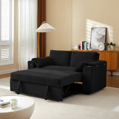 Black Loveseat Sleeper Sofa with Storage Armrest ,USB Port