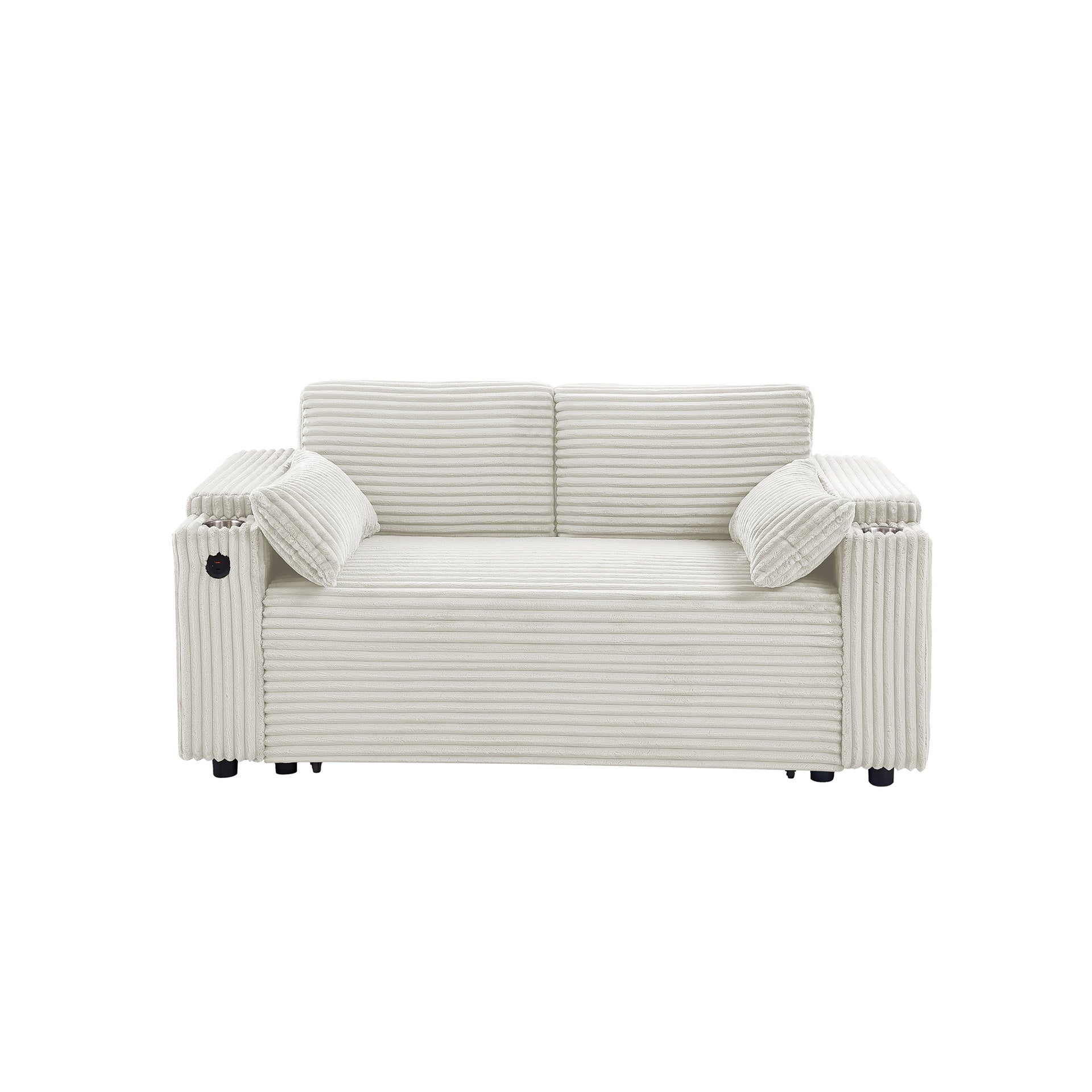 Beige Loveseat Sleeper Sofa with Storage Armrest ,USB Port