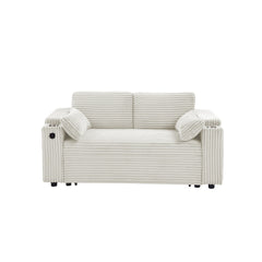 Beige Loveseat Sleeper Sofa with Storage Armrest ,USB Port