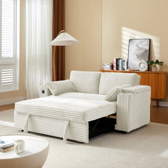 Beige Loveseat Sleeper Sofa with Storage Armrest ,USB Port