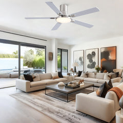 52 inch Mordern Brushed Nickel Flush Mount Ceiling Fan with Light and Remote Control