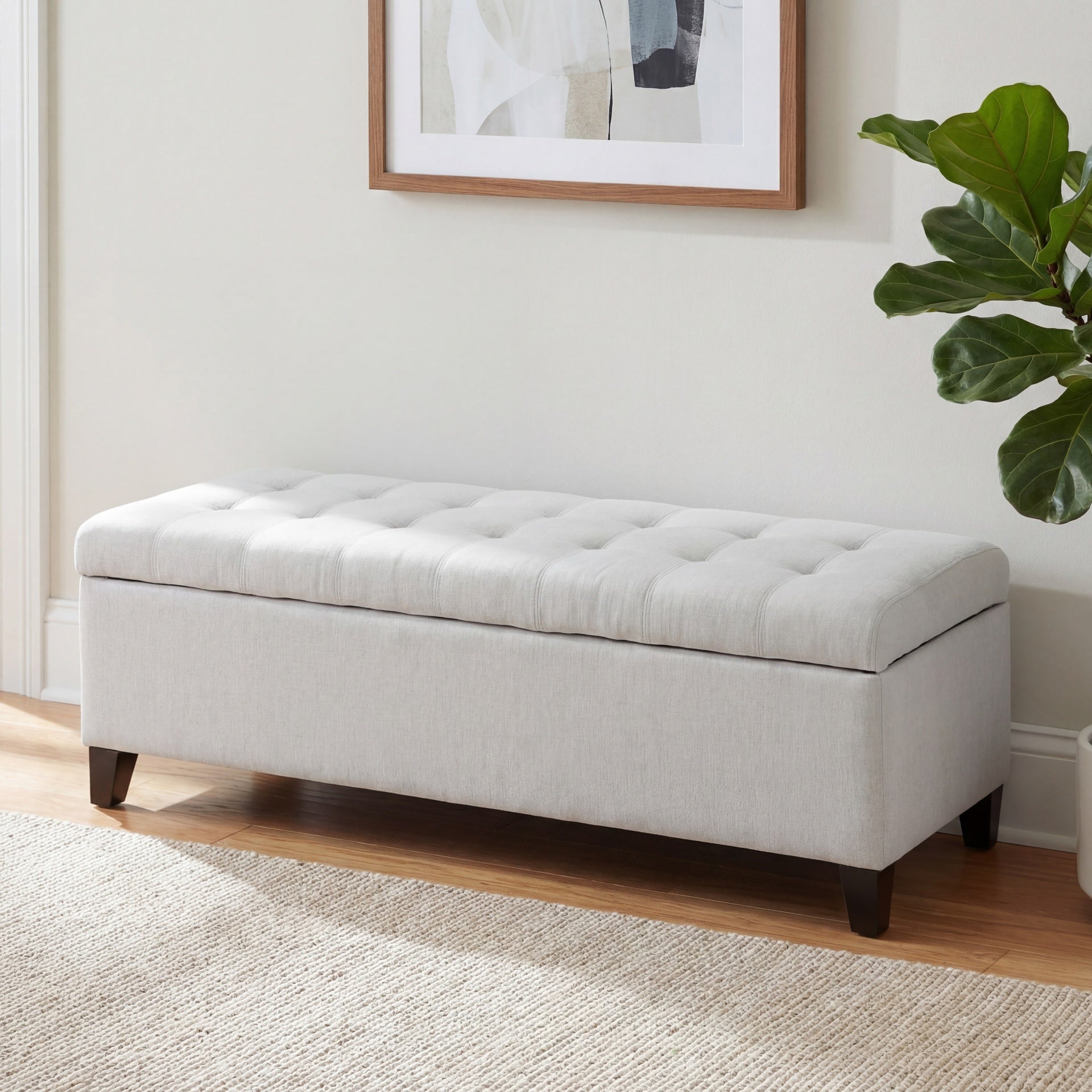 Upholstered Storage Ottoman Bench, Entryway Bench, End of Bed Bench, Ottoman Foot Rest for Bedroom, Light Grey, 300lbs