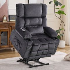 Dual Motor Large Power Lift Recliner Chair for Elderly, Lay Flat Lift Chair with knead the waist and heat, Big Lift Recliner for Tall People, Cup Holders,GREY