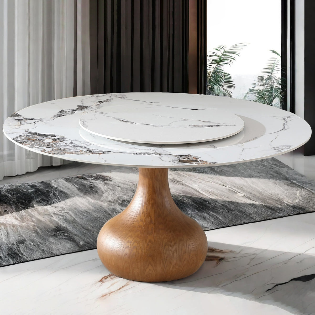 53" Round Sintered Stone Dining Table with Modern Marble Look, Dining ...