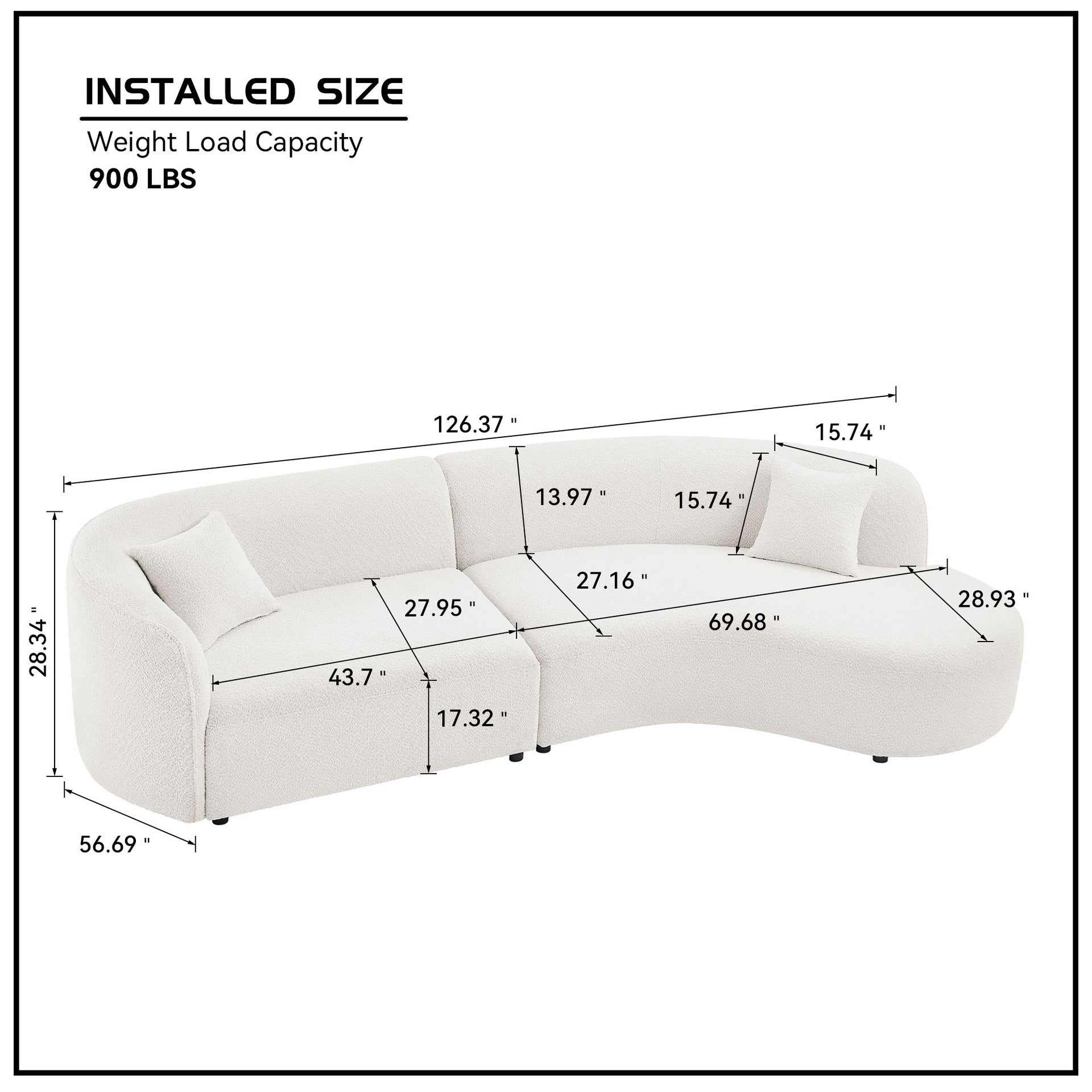 Luxury Modern Style Living Room Upholstery Curved Sofa with Chaise 2-Piece Set, Right Hand Facing Sectional,  Boucle Couch, White (Same Sku:W876S00086)