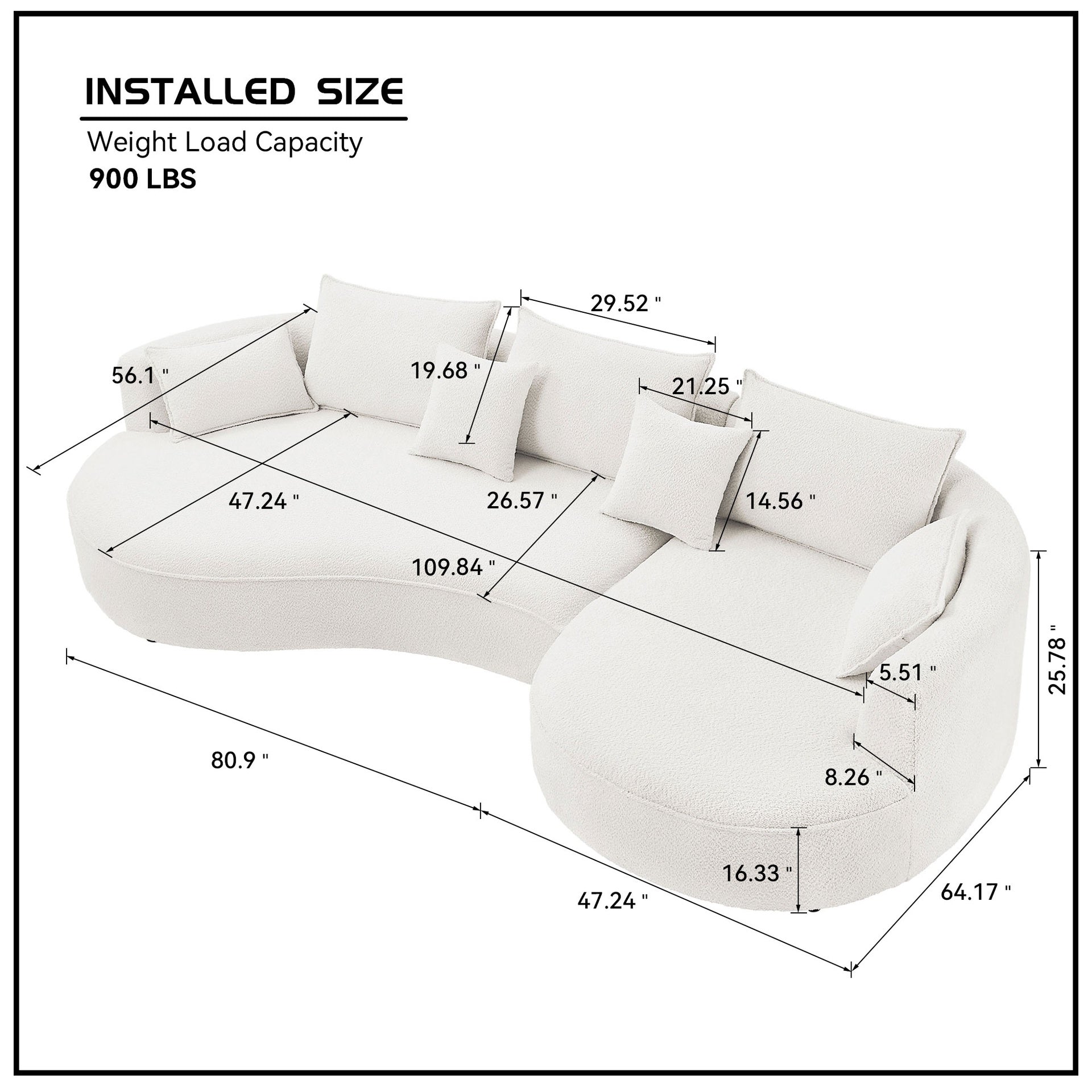 Curved Sofa with Ingenious Shape White(Same Sku:W876S00130)