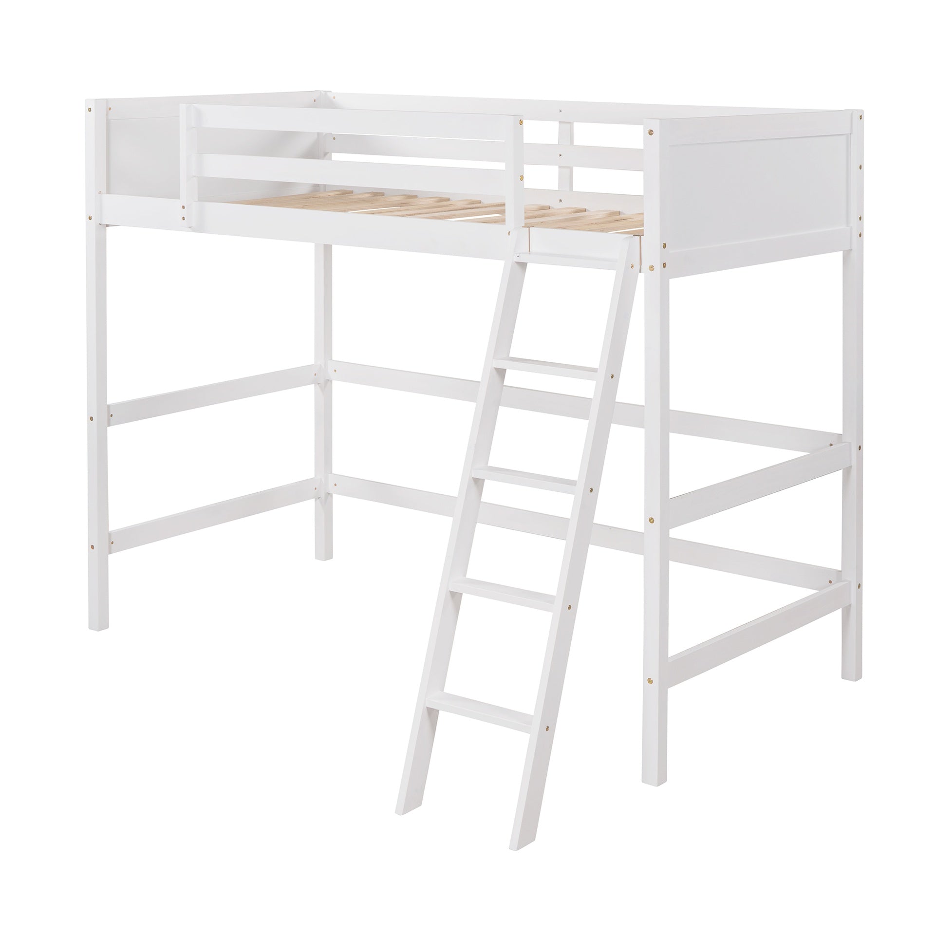 Solid Wood Twin Size Loft Bed with Ladder(White)(OLD SKU: WF292330AAK)