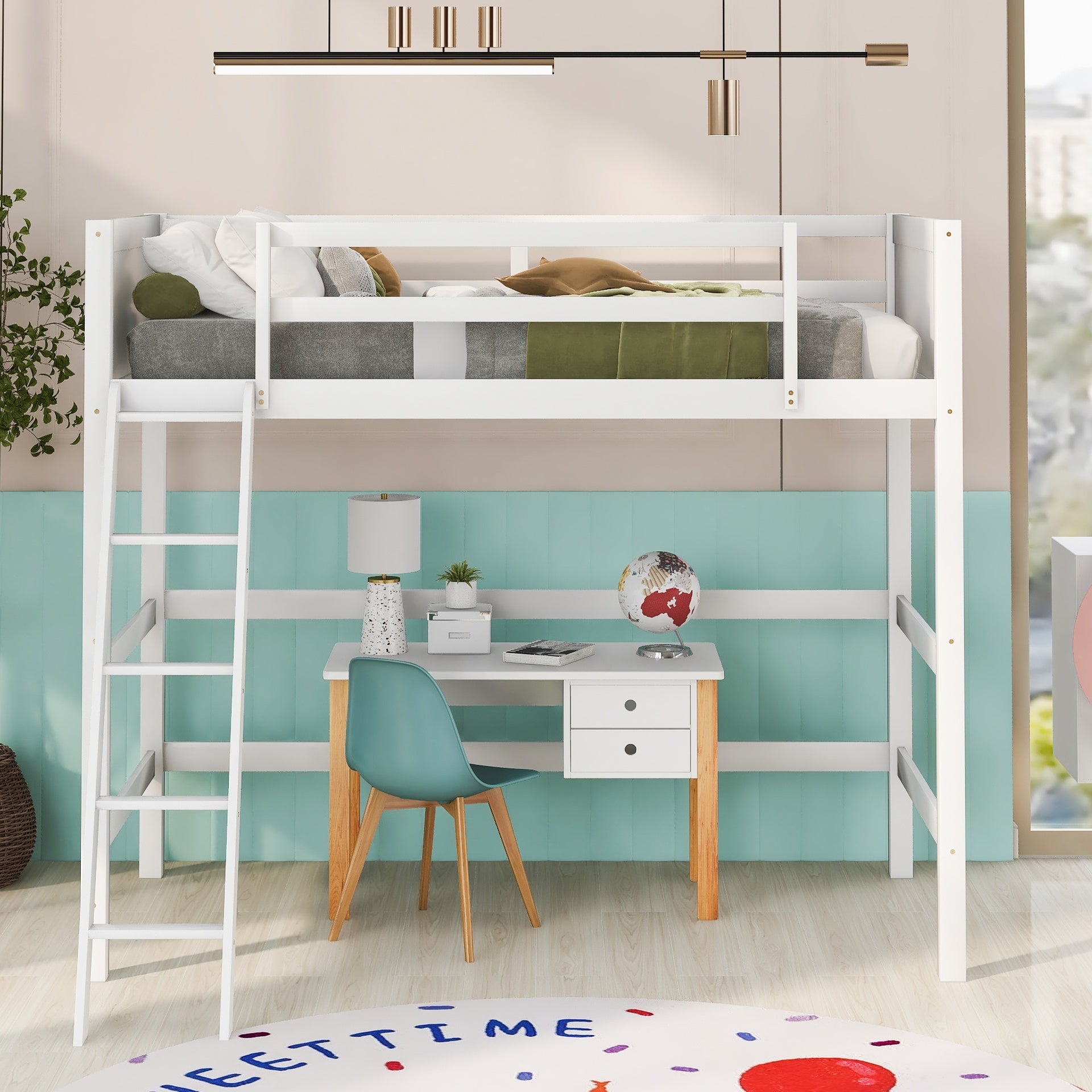 Solid Wood Twin Size Loft Bed with Ladder(White)(OLD SKU: WF292330AAK)