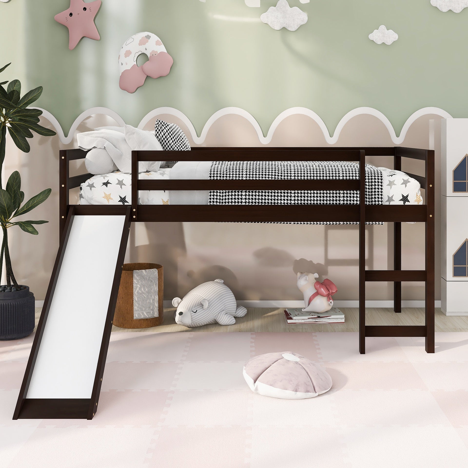 Loft Bed with Slide, Multifunctional Design, Twin (Espresso)(OLD SKU: WF292715AAP)