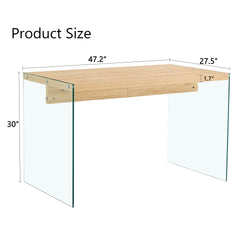 The top of the coffee table is made of medium density fiberboard and wooden stickers, with transparent tempered glass on both sides. The design is simple and elegant, with a sturdy structure.